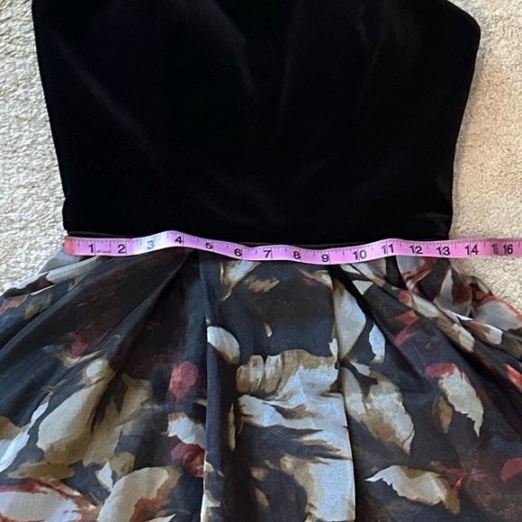 Betsy & Adam Black Velvet and Floral High-Low Gown, Size 4. - Picture 8 of 15